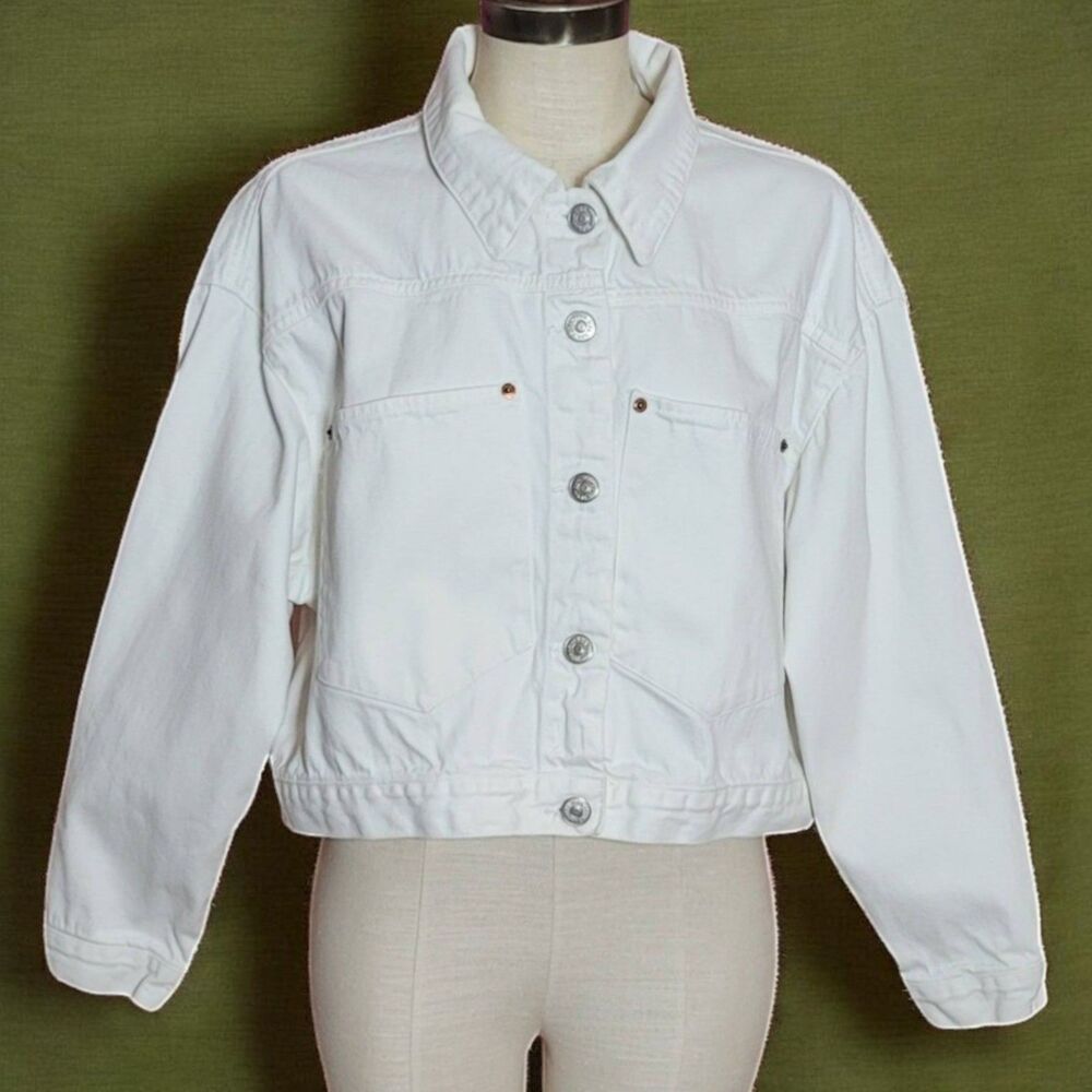 Zara Women's White Large Pocket Cropped Denim Jacket - Picture 2 of 10